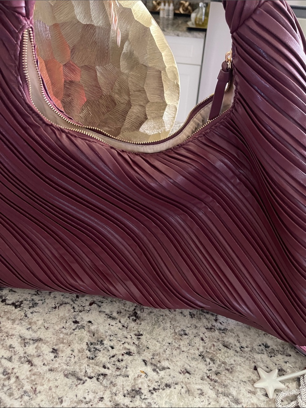 Stylish Plum Wave-Texture Shoulder Bag